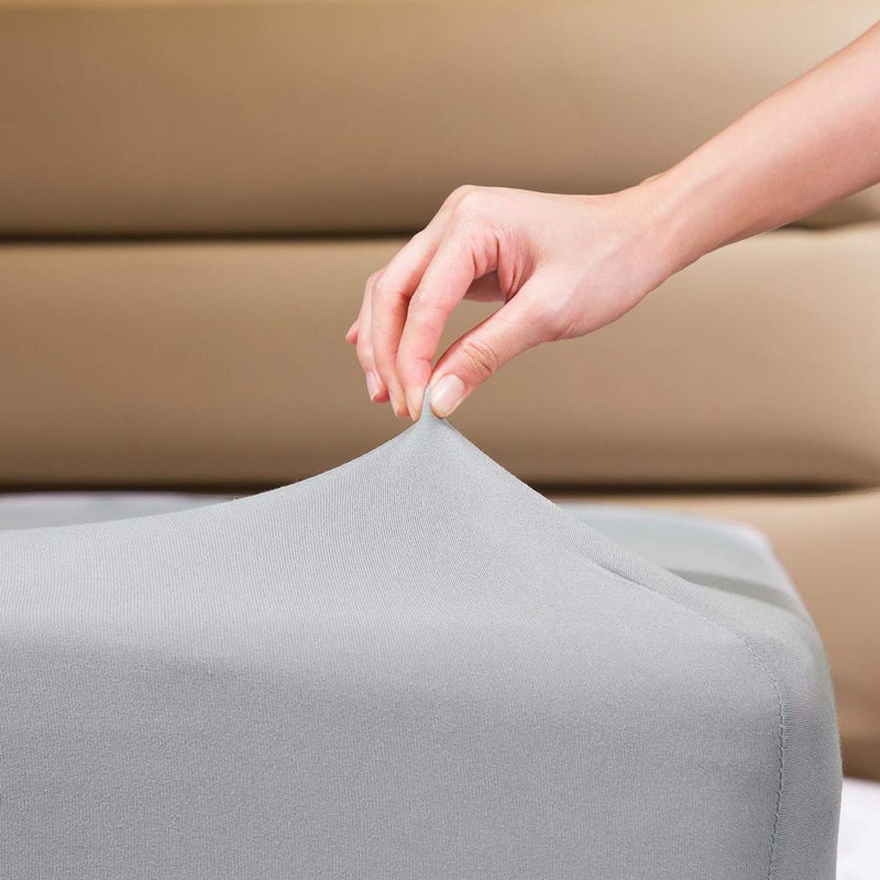 COSMOPLUS Fitted Sheet- COSMOPLUS Queen Fitted Sheet Onlyï¼ˆNo Flat Sheet or Pillow Shamsï¼‰,4 Way Stretch Micro-Knit,Snug Fit,Wrinkle Free,for Standard Mattress and Air Bed Mattress from 8â€ Up to 14â€,Light Gray - Image 1